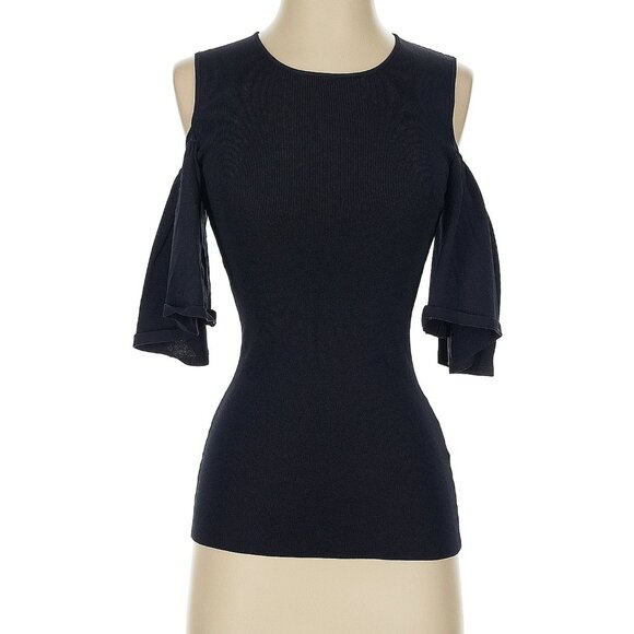 Ganni flutter sleeve Evangel black top in S - Picture 2 of 9